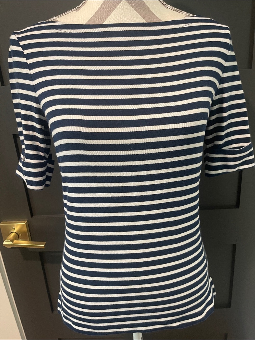 Ralph Lauren Nautical Striped Cotton Navy and White Boatneck Top Size S - Picture 2 of 8